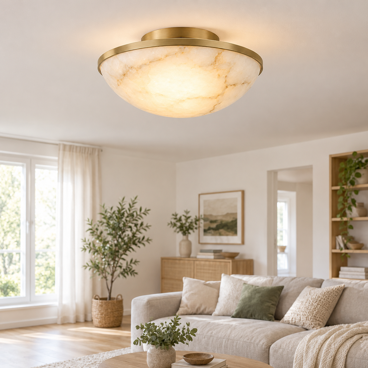 Ostrela Alabaster Taklampa i hemmiljö – SWEDOMY